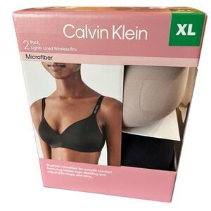 CALVIN KLEIN Bras 2-Pack‎ XL Lightly Lined Wireless Microfiber Black Gray NWT